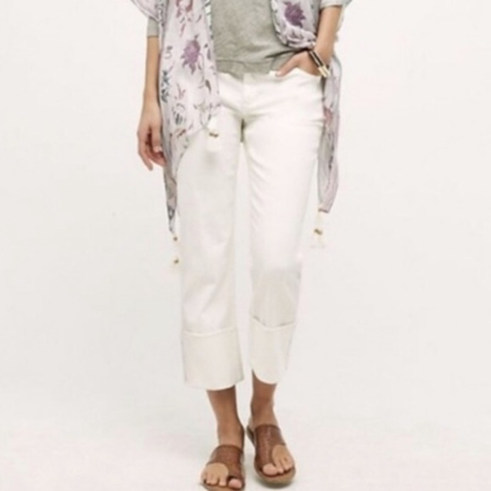ANTHROPLOGIE Pilcro& the Letter Press Hyphen White Cuffed Raw Hem Sz 25